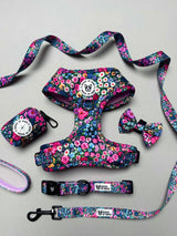 Bundle - Candy Floral harness, collar, waste bag, lead, bow tie set