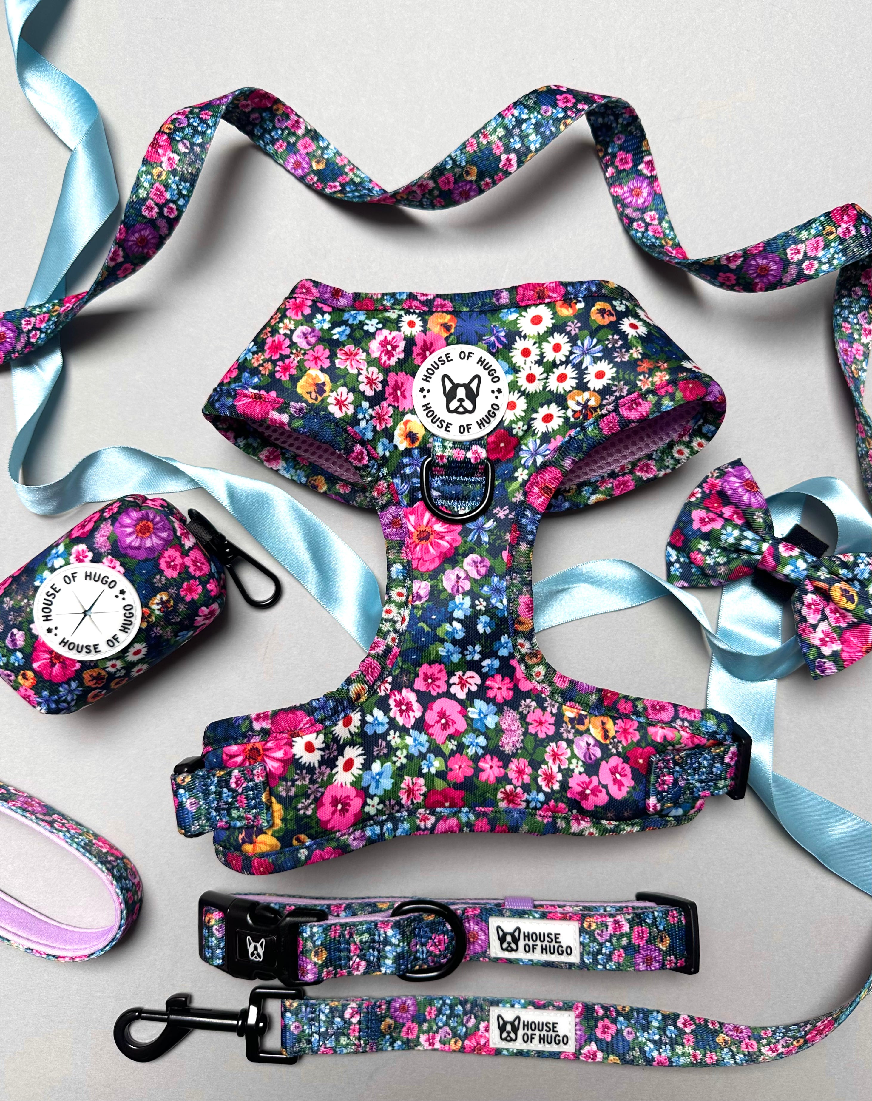 Bundle - Candy Floral harness, collar, waste bag, lead, bow tie set ...