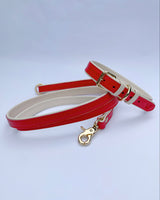 Solid Leather Lead - Poppy Red