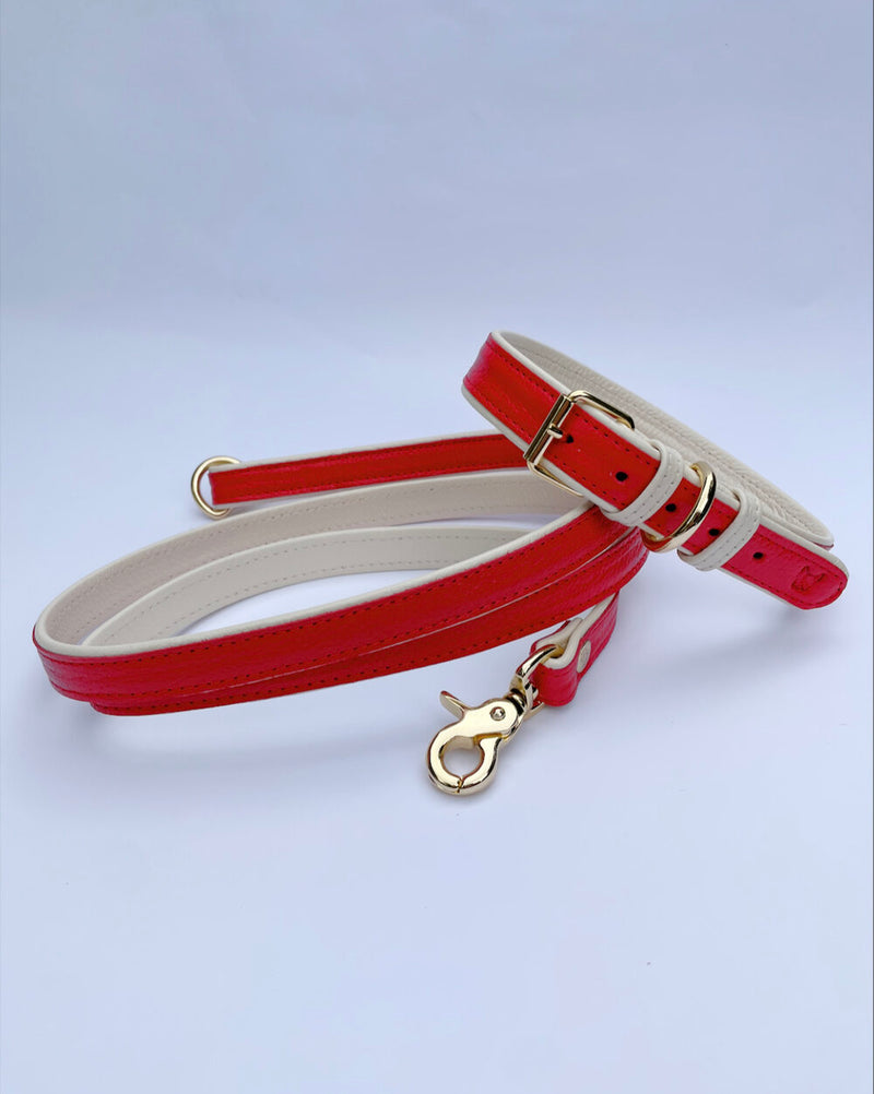 Solid Leather Lead - Poppy Red